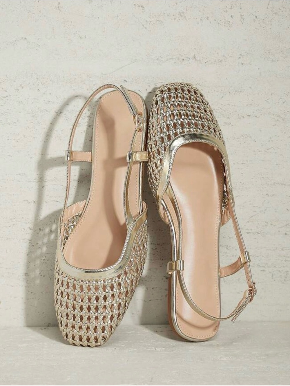 Gold Woven Slingback Mules